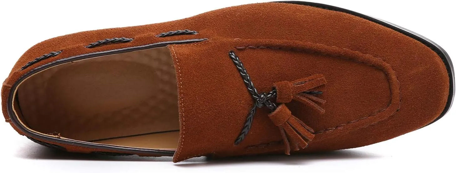 Santimon Mens Loafers Tassel Fringe Suede Casual Driving Slip on Dress Shoes Moccasins