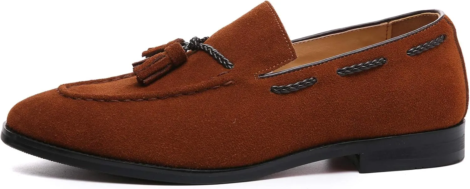 Santimon Mens Loafers Tassel Fringe Suede Casual Driving Slip on Dress Shoes Moccasins