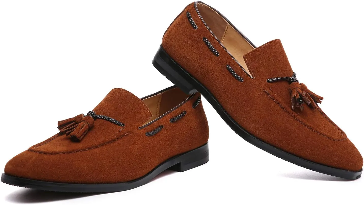 Santimon Mens Loafers Tassel Fringe Suede Casual Driving Slip on Dress Shoes Moccasins