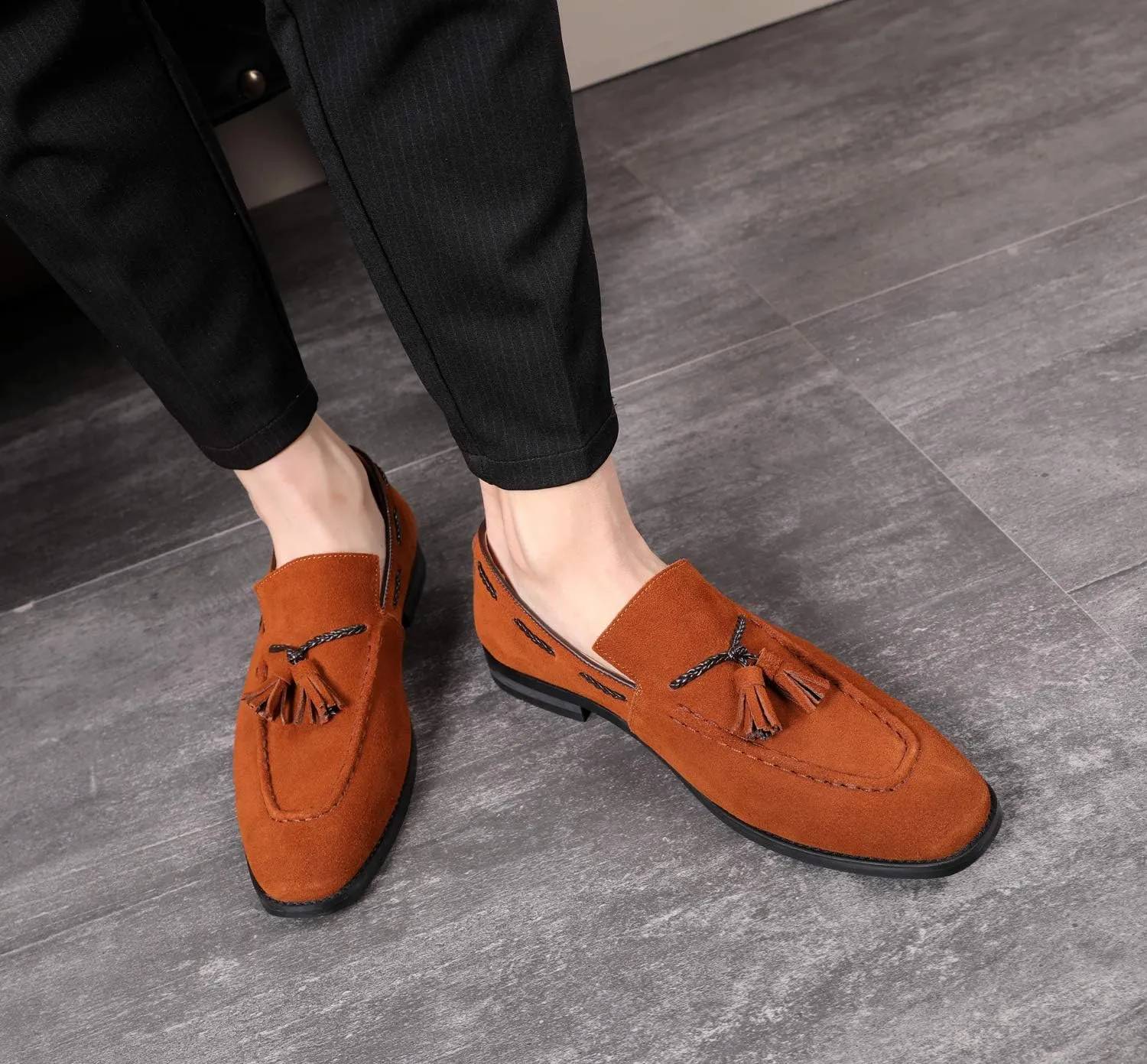 Santimon Mens Loafers Tassel Fringe Suede Casual Driving Slip on Dress Shoes Moccasins
