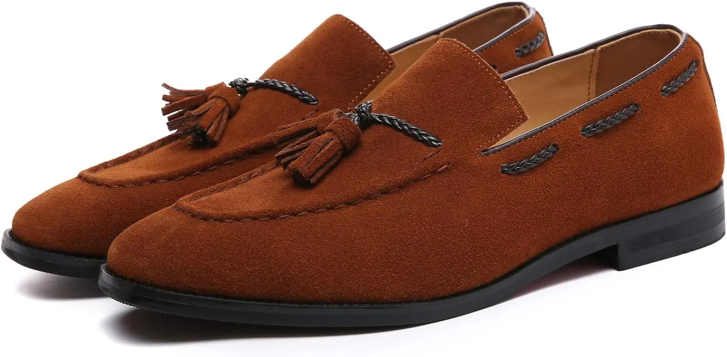 Santimon Mens Loafers Tassel Fringe Suede Casual Driving Slip on Dress Shoes Moccasins