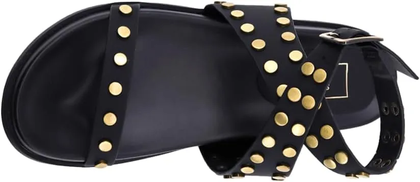 Shu Shop Womens Cecily Studded Strappy Footbed Casual Sandals Casual Low Heel 1-2" - Black