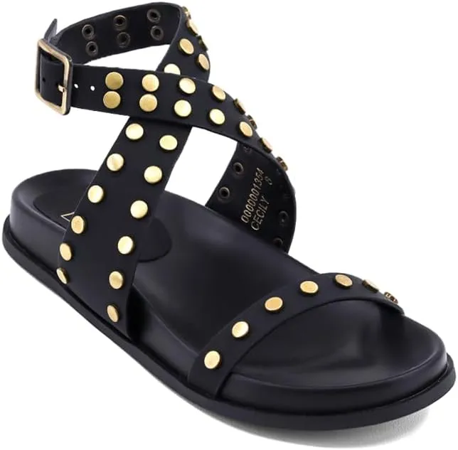 Shu Shop Womens Cecily Studded Strappy Footbed Casual Sandals Casual Low Heel 1-2" - Black