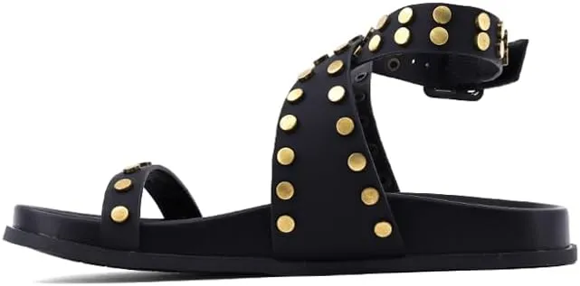 Shu Shop Womens Cecily Studded Strappy Footbed Casual Sandals Casual Low Heel 1-2" - Black