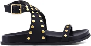 Shu Shop Womens Cecily Studded Strappy Footbed Casual Sandals Casual Low Heel 1-2" - Black