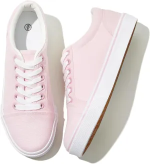 Shupua Women's Canvas Sneakers - White, Casual, Classic, Spring/Summer, Solid, Flat Heel, Athletic Shoes, Skateboarding, Lace-Up, Bow, Rubber Sole, Not Water Resistant, Adult Women's Size