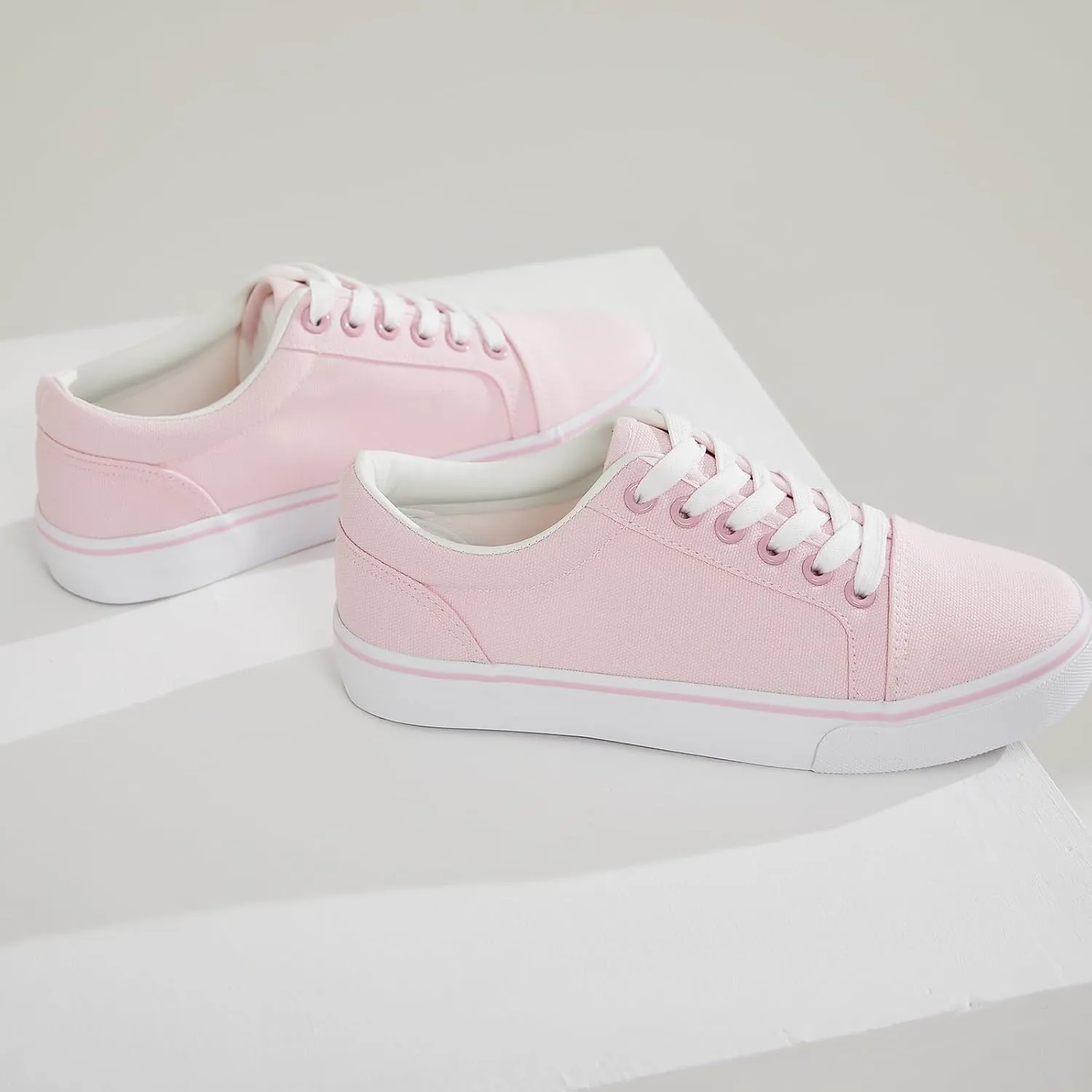 Shupua Women's Canvas Sneakers - White, Casual, Classic, Spring/Summer, Solid, Flat Heel, Athletic Shoes, Skateboarding, Lace-Up, Bow, Rubber Sole, Not Water Resistant, Adult Women's Size