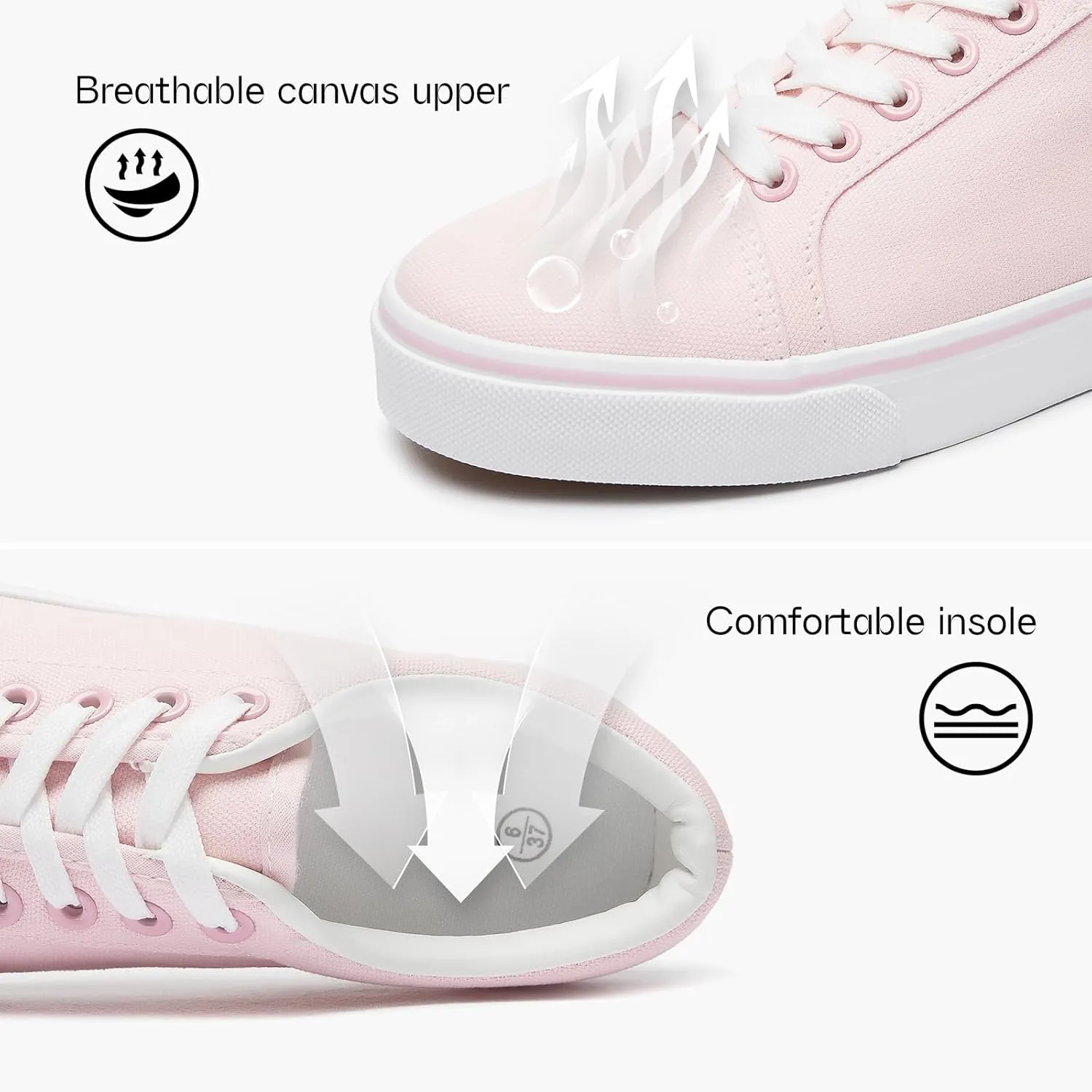 Shupua Women's Canvas Sneakers - White, Casual, Classic, Spring/Summer, Solid, Flat Heel, Athletic Shoes, Skateboarding, Lace-Up, Bow, Rubber Sole, Not Water Resistant, Adult Women's Size