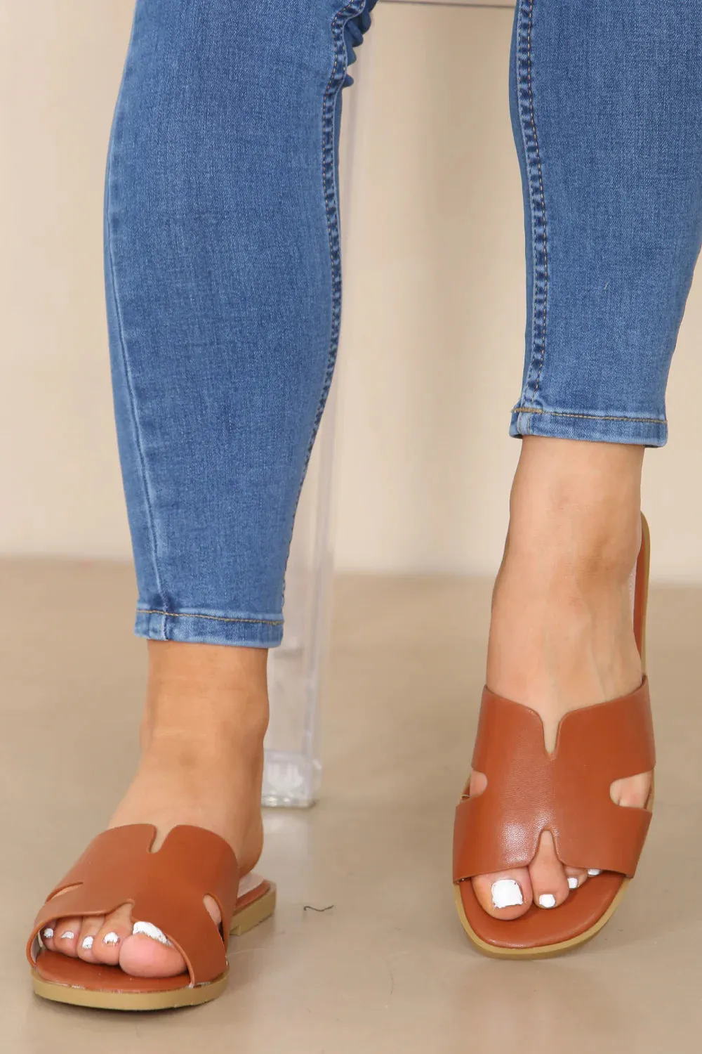 Simple PU Leather Sandals Sliders