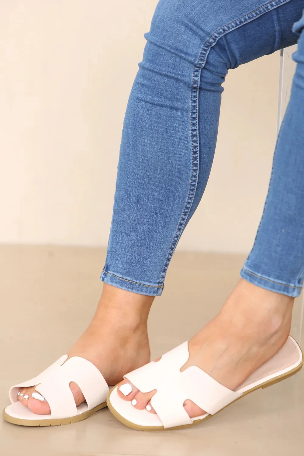 Simple PU Leather Sandals Sliders
