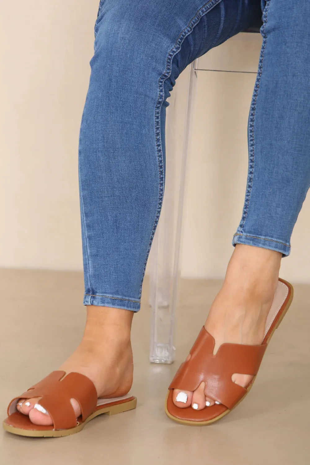 Simple PU Leather Sandals Sliders