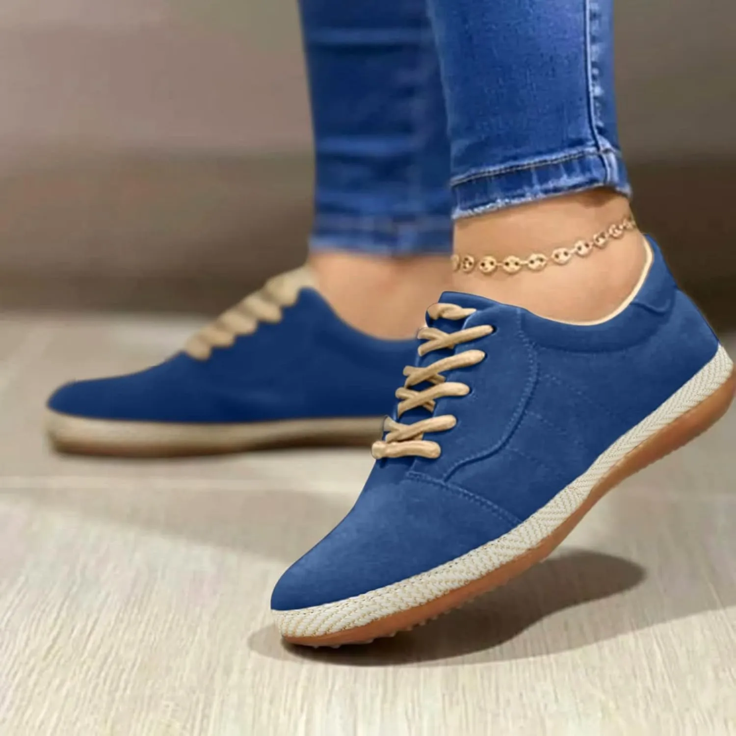 Single Round Lace Toe Solid Shoes Casual Color Comfortable Women Breathable Flat Up Women's Cute Casual Tennis Shoes