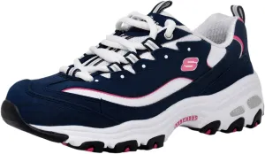 Skechers Women's D'Lites Original Lace-Up Sneaker, Navy/Pink, 6.5 M US