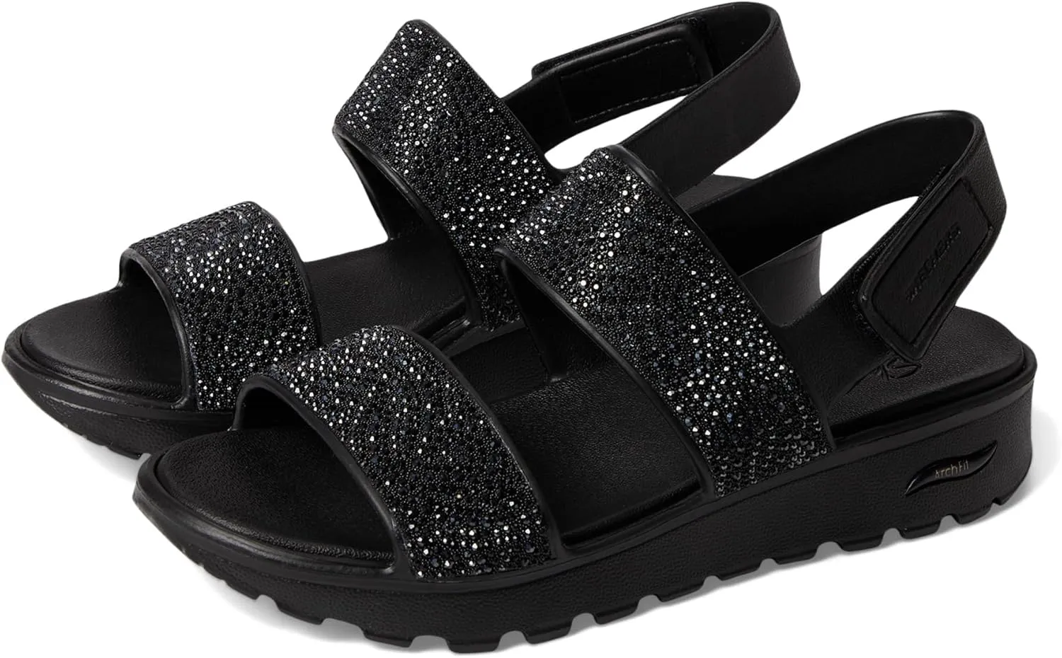 Skechers Women's Foamies Arch Fit Footsteps Double Band with Rhinestones Wedge Sandal