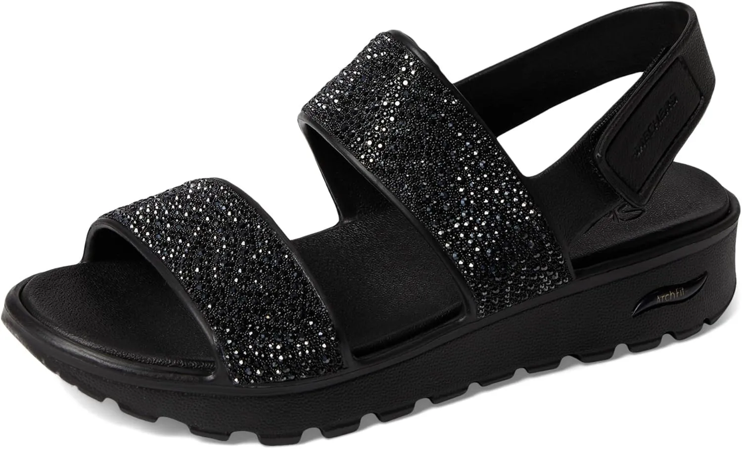 Skechers Women's Foamies Arch Fit Footsteps Double Band with Rhinestones Wedge Sandal