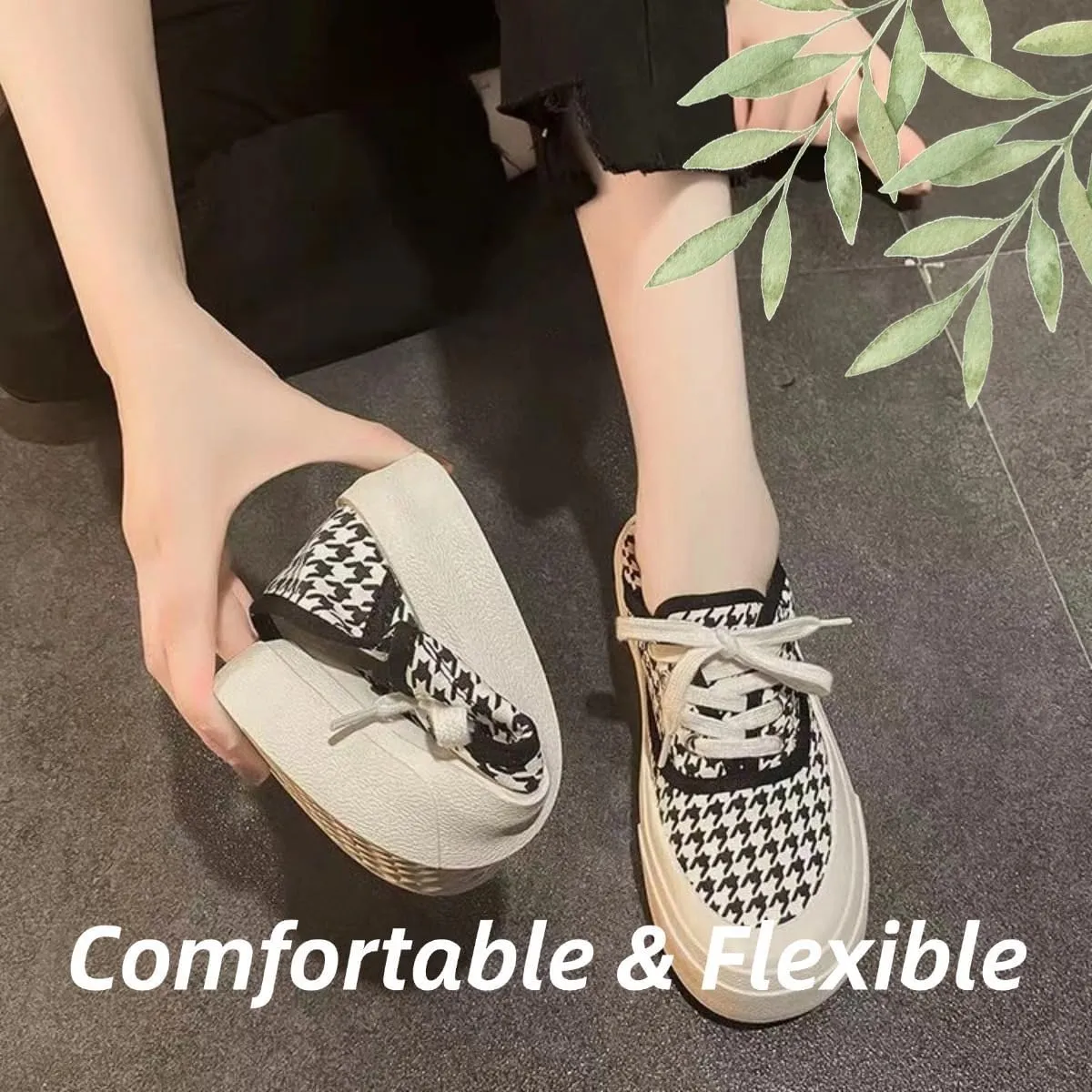Slip-On Canvas Mule Sneakers for Women – Lace-Up Backless Flat Shoes, Shell Toe Casual Platform Loafers, Soft Sole Fashion Trainers