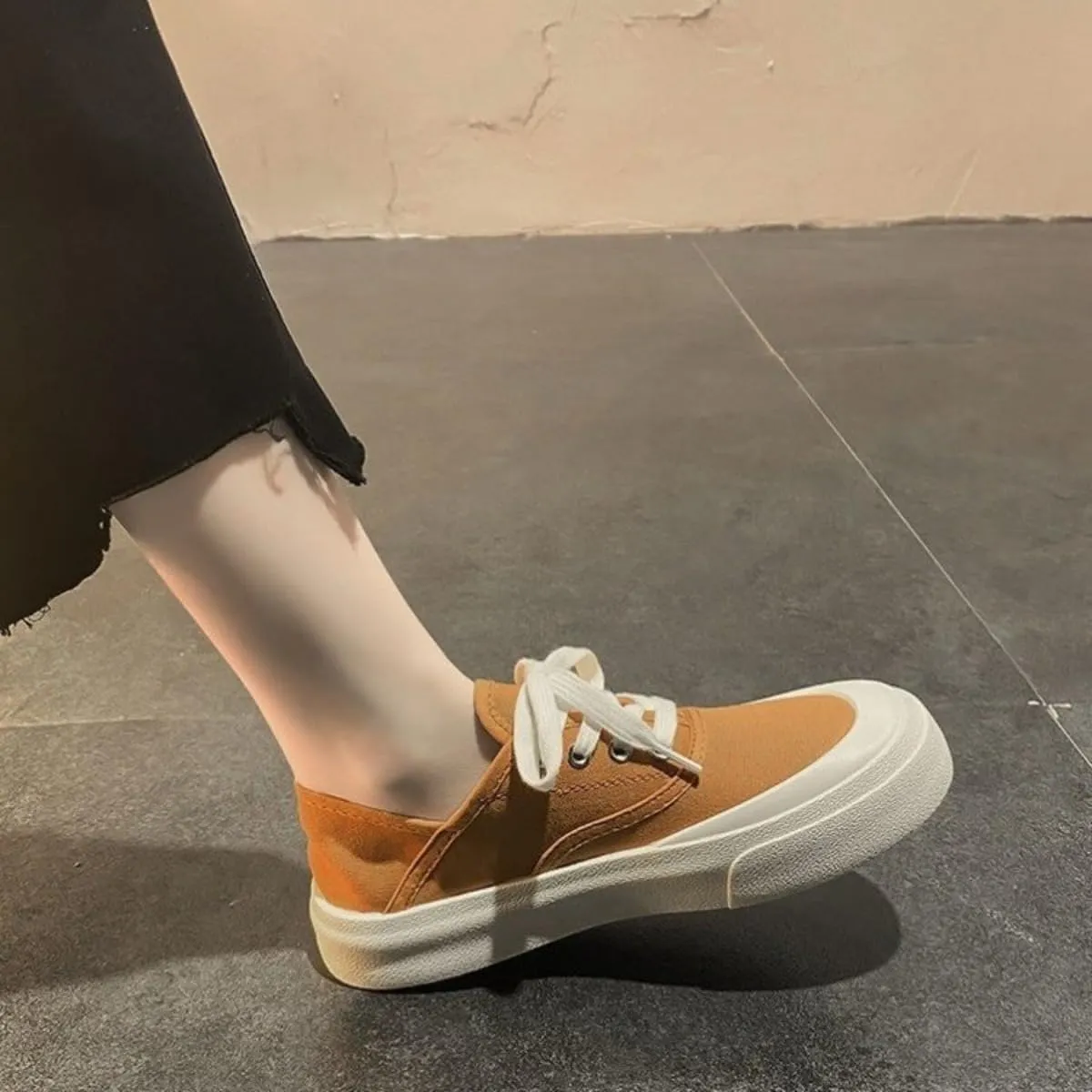 Slip-On Canvas Mule Sneakers for Women – Lace-Up Backless Flat Shoes, Shell Toe Casual Platform Loafers, Soft Sole Fashion Trainers