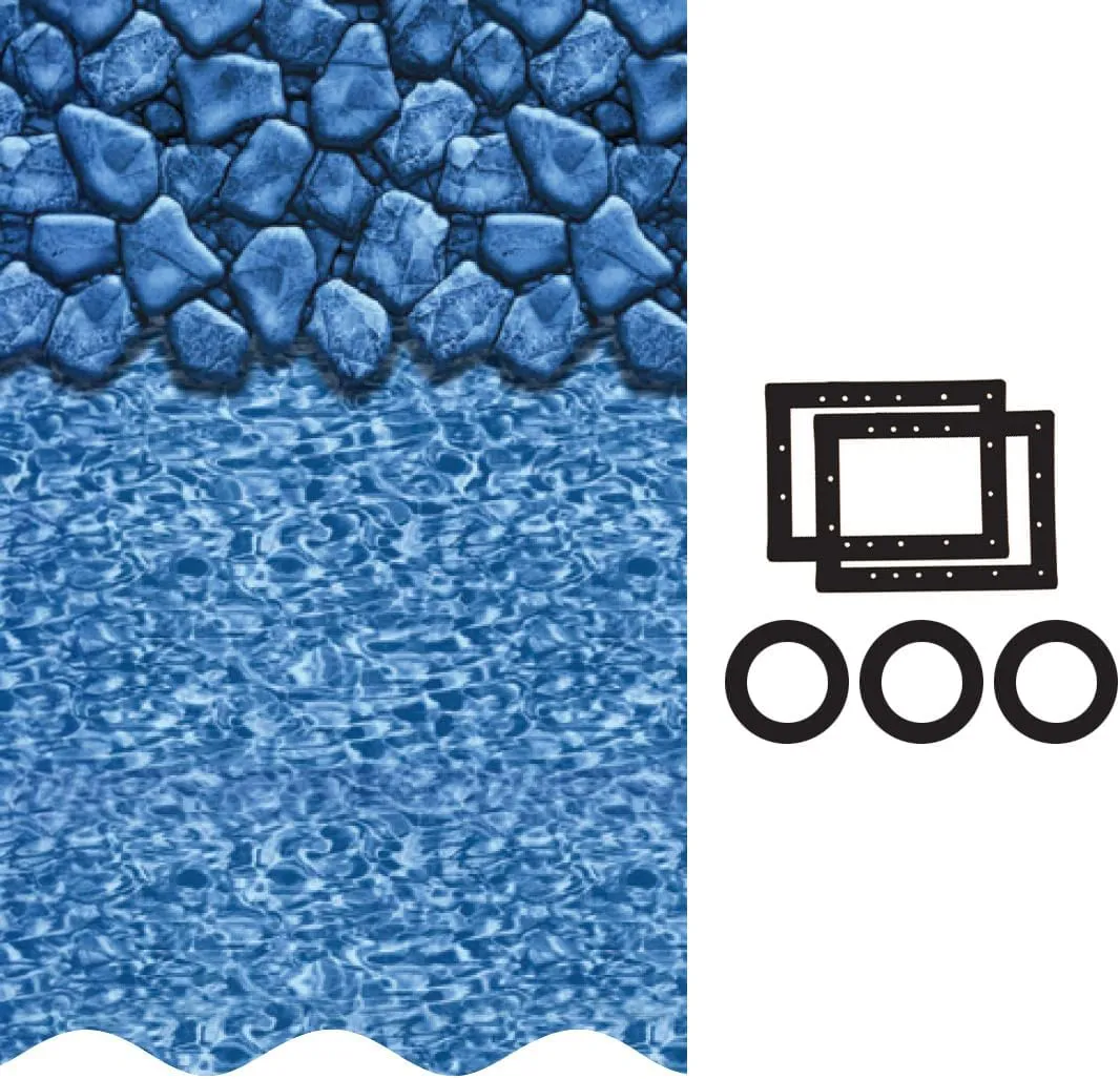 Smartline 24 ft Round Swimming Pool Liner | Boulder Swirl | Overlap Style | 48-52 Inch Wall Height | 25 Gauge Vinyl | for Steel Sided Above Ground Pools | Gasket Kit Included