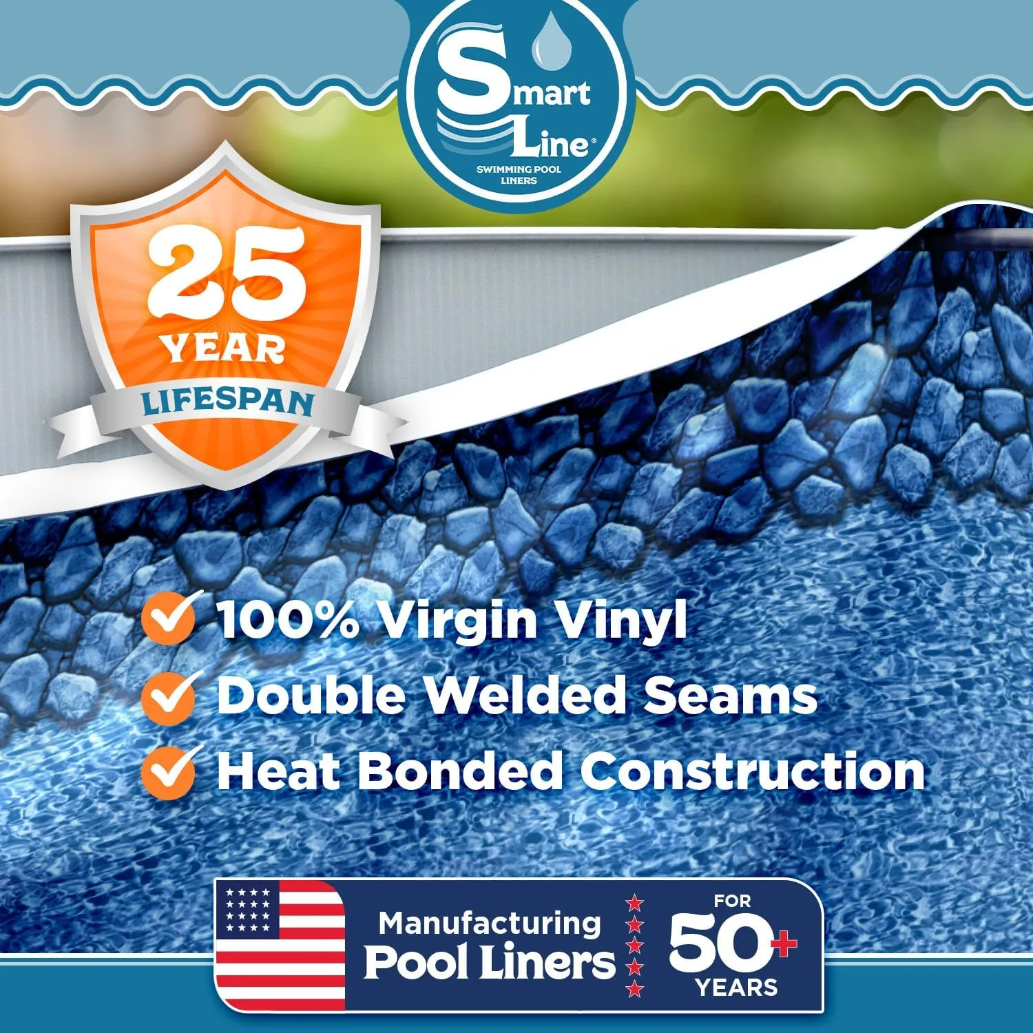 Smartline 24 ft Round Swimming Pool Liner | Boulder Swirl | Overlap Style | 48-52 Inch Wall Height | 25 Gauge Vinyl | for Steel Sided Above Ground Pools | Gasket Kit Included