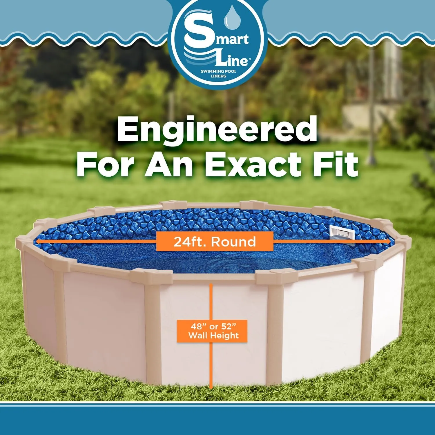 Smartline 24 ft Round Swimming Pool Liner | Boulder Swirl | Overlap Style | 48-52 Inch Wall Height | 25 Gauge Vinyl | for Steel Sided Above Ground Pools | Gasket Kit Included