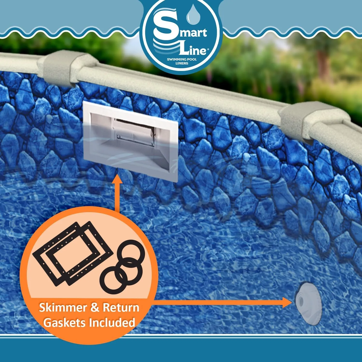 Smartline 24 ft Round Swimming Pool Liner | Boulder Swirl | Overlap Style | 48-52 Inch Wall Height | 25 Gauge Vinyl | for Steel Sided Above Ground Pools | Gasket Kit Included