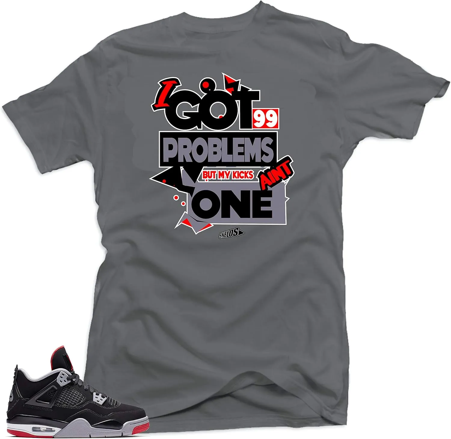 SNELOS Shirt to Match Jordan 4 Bred Match Sneaker Tee