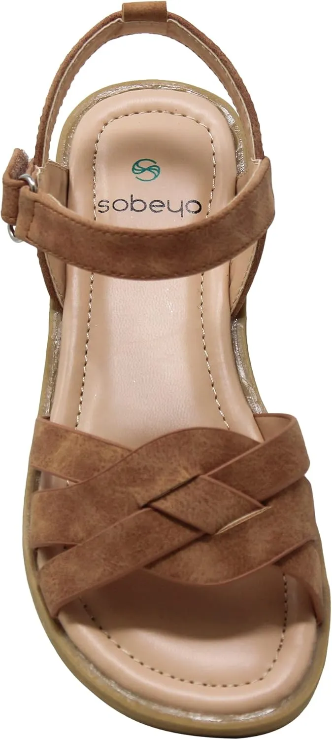 SOBEYO Girls Strappy Open Toe Flatform Slip On Cute Ankle Strap Summer Flat Sandals
