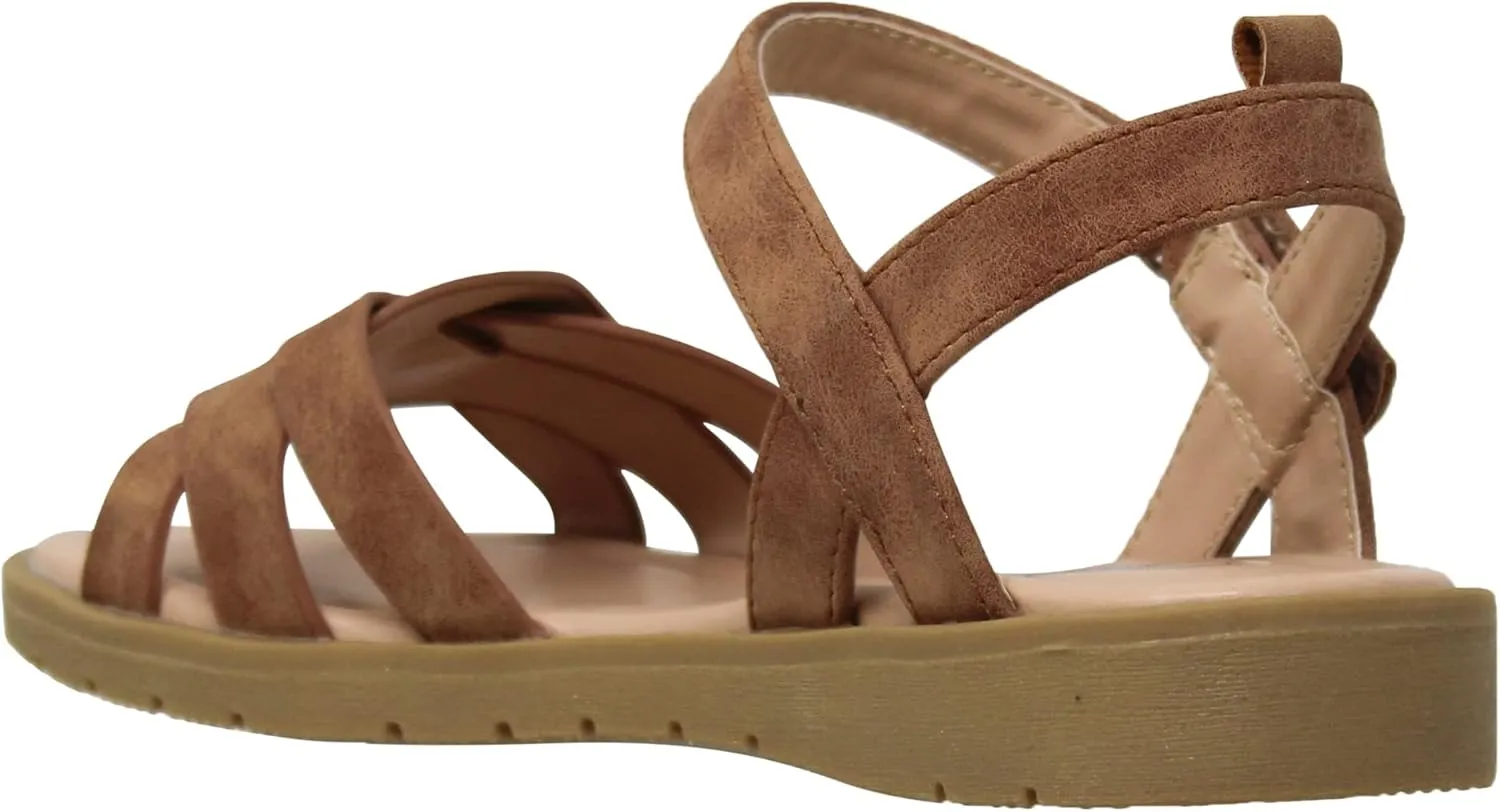 SOBEYO Girls Strappy Open Toe Flatform Slip On Cute Ankle Strap Summer Flat Sandals