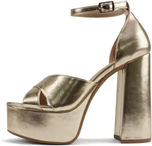 Soda “ATOMIC” ~ Women Open Round Toe Crisscross Band Closed Back Counter Platform High Heel Sandal with Adjustable Ankle Strap