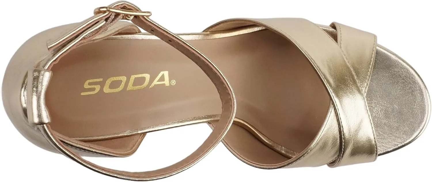 Soda “ATOMIC” ~ Women Open Round Toe Crisscross Band Closed Back Counter Platform High Heel Sandal with Adjustable Ankle Strap