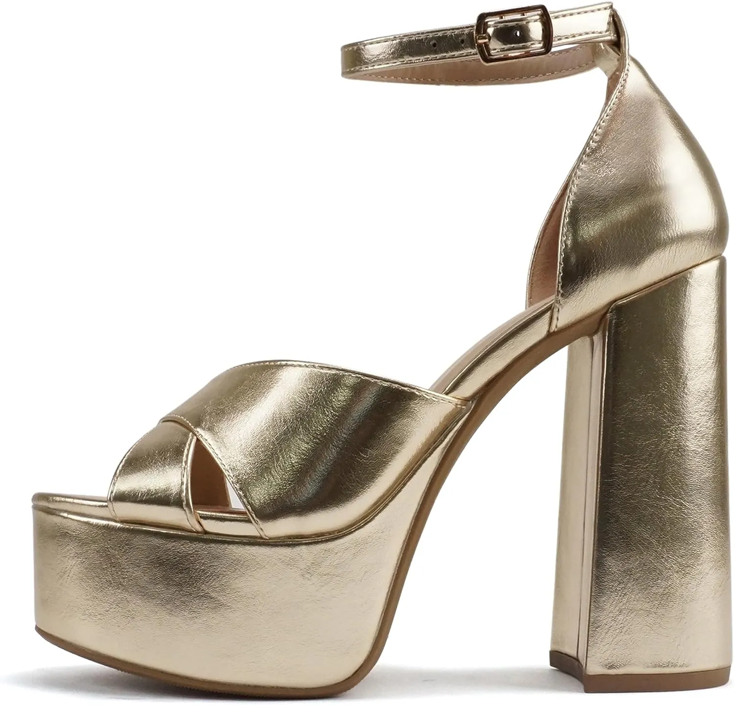 Soda “ATOMIC” ~ Women Open Round Toe Crisscross Band Closed Back Counter Platform High Heel Sandal with Adjustable Ankle Strap
