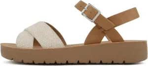 Soda “Chester-2” ~ Little Kids/Children/Girls Open Toe Crisscross Band Flat Sandal