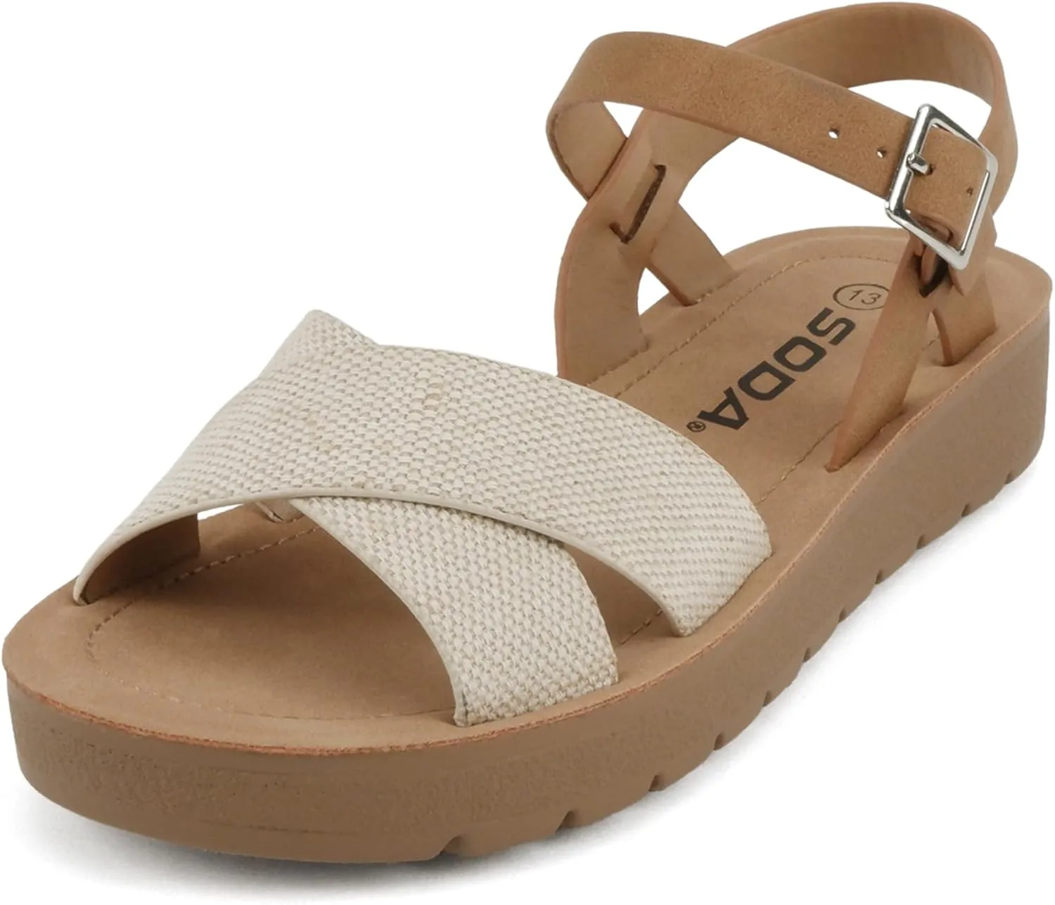 Soda “Chester-2” ~ Little Kids/Children/Girls Open Toe Crisscross Band Flat Sandal