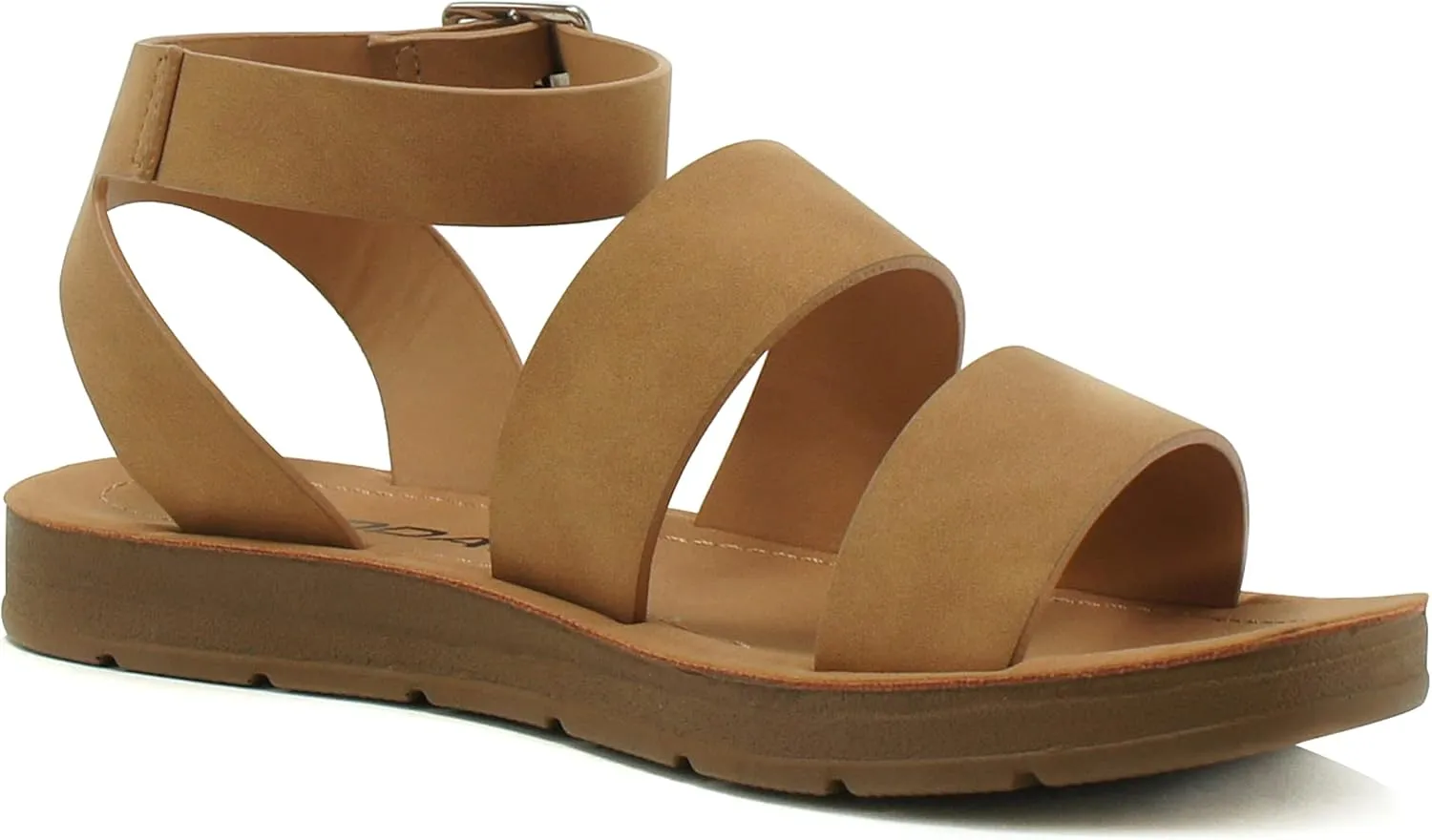 Soda DOZEN ~ Women Casual Open Toe Two Bands with Ankle Buckle Strap Fashion Slide Flat Sandal