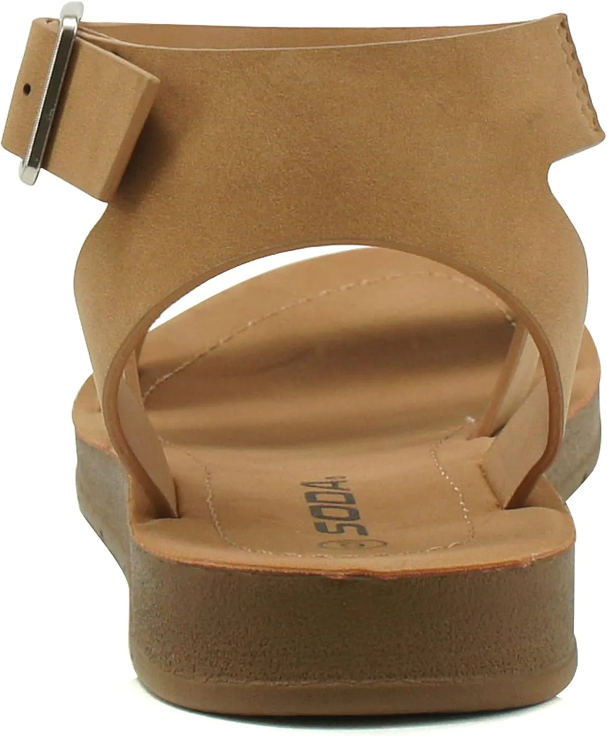 Soda DOZEN ~ Women Casual Open Toe Two Bands with Ankle Buckle Strap Fashion Slide Flat Sandal