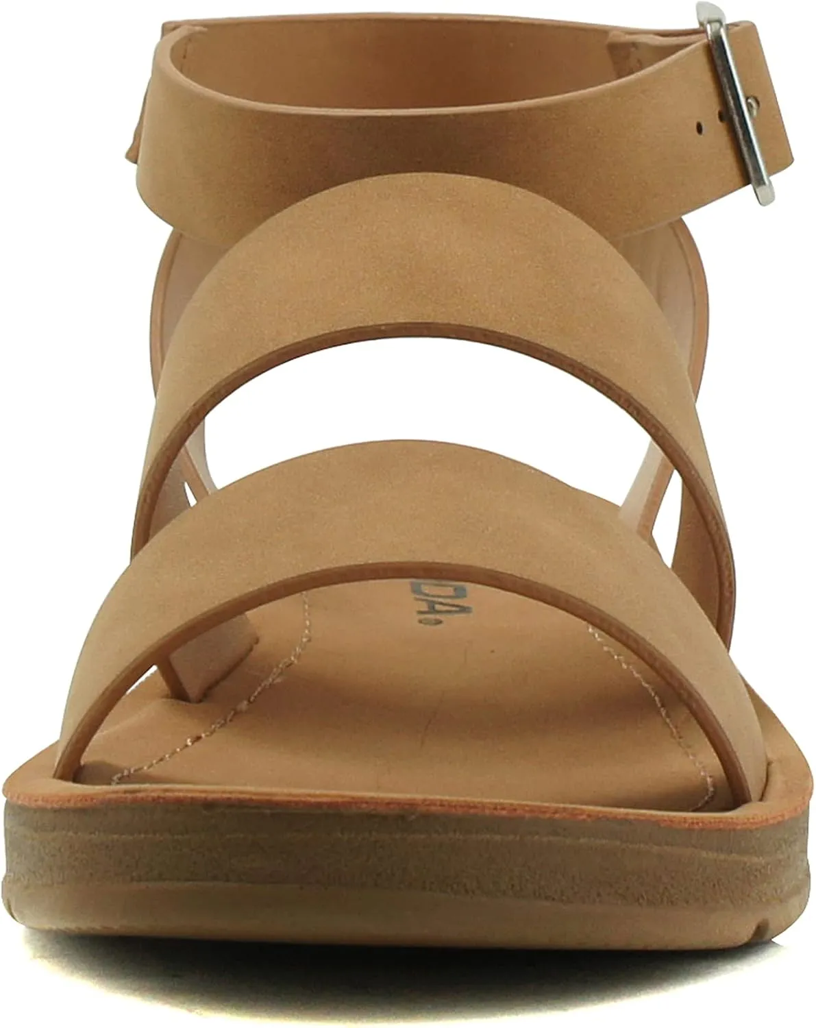 Soda DOZEN ~ Women Casual Open Toe Two Bands with Ankle Buckle Strap Fashion Slide Flat Sandal