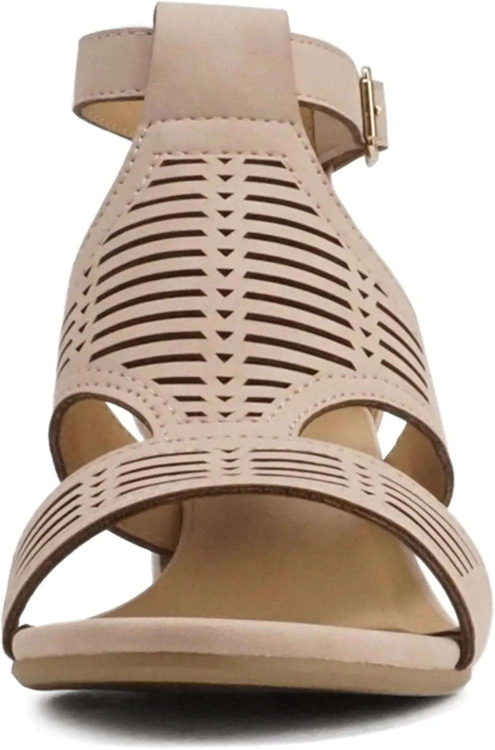 Soda “Norway” ~ Women Open Toe Closed Back Counter Cutout Upper Low Block Heel Sandal with Adjustable Ankle Strap