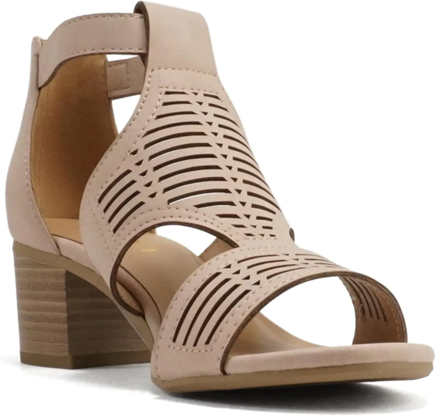 Soda “Norway” ~ Women Open Toe Closed Back Counter Cutout Upper Low Block Heel Sandal with Adjustable Ankle Strap