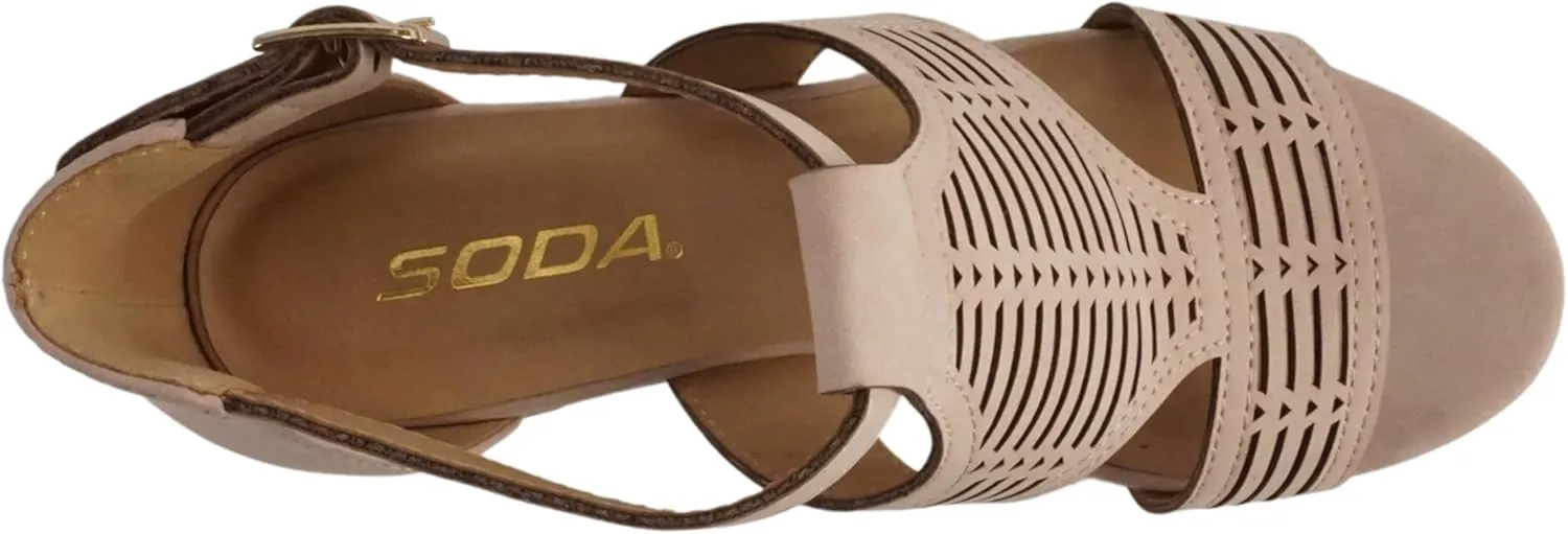 Soda “Norway” ~ Women Open Toe Closed Back Counter Cutout Upper Low Block Heel Sandal with Adjustable Ankle Strap