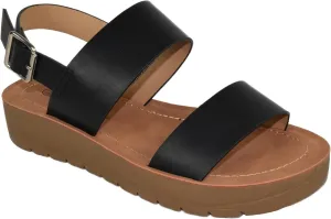 Soda Shoes Women Sandals Ankle Strap Buckled Flatform Wedge Flat Heel Remus-S Black 6