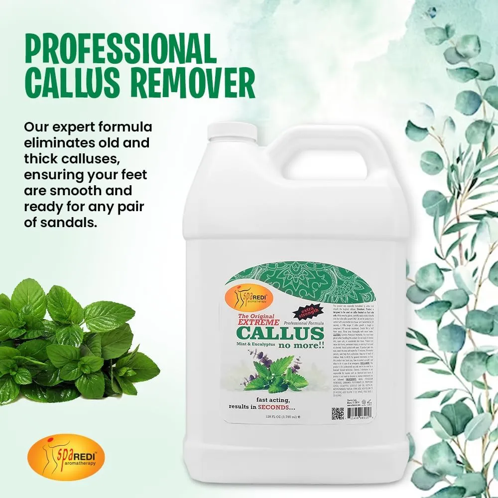 SPA REDI - Callus Remover for Feet Gel, Mint and Eucalyptus, 128 Oz - Professional Pedicure Foot Care - Removes Toughest Calluses in Seconds and Smooths Dry Cracked Heels