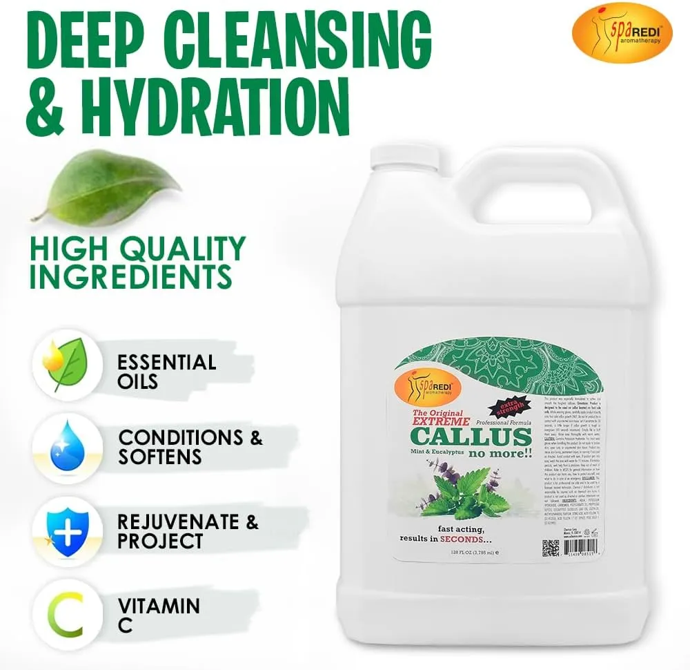 SPA REDI - Callus Remover for Feet Gel, Mint and Eucalyptus, 128 Oz - Professional Pedicure Foot Care - Removes Toughest Calluses in Seconds and Smooths Dry Cracked Heels