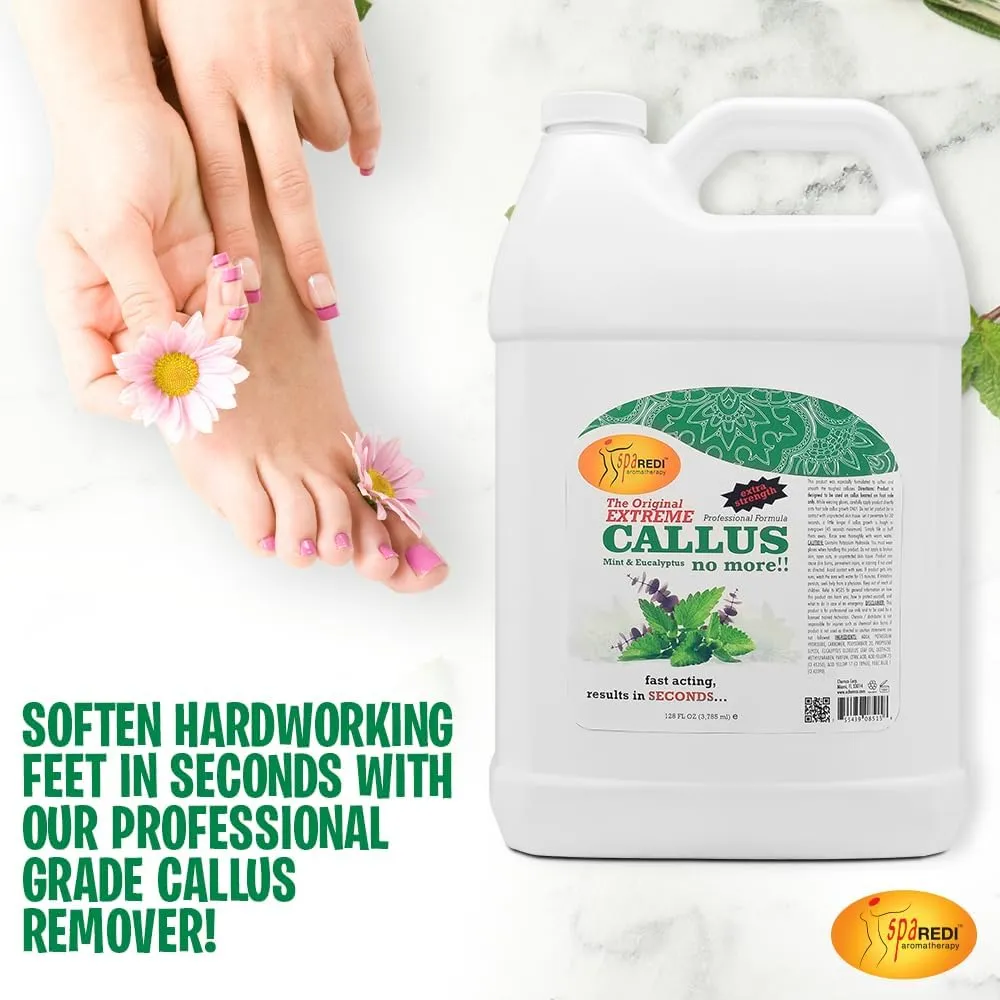 SPA REDI - Callus Remover for Feet Gel, Mint and Eucalyptus, 128 Oz - Professional Pedicure Foot Care - Removes Toughest Calluses in Seconds and Smooths Dry Cracked Heels
