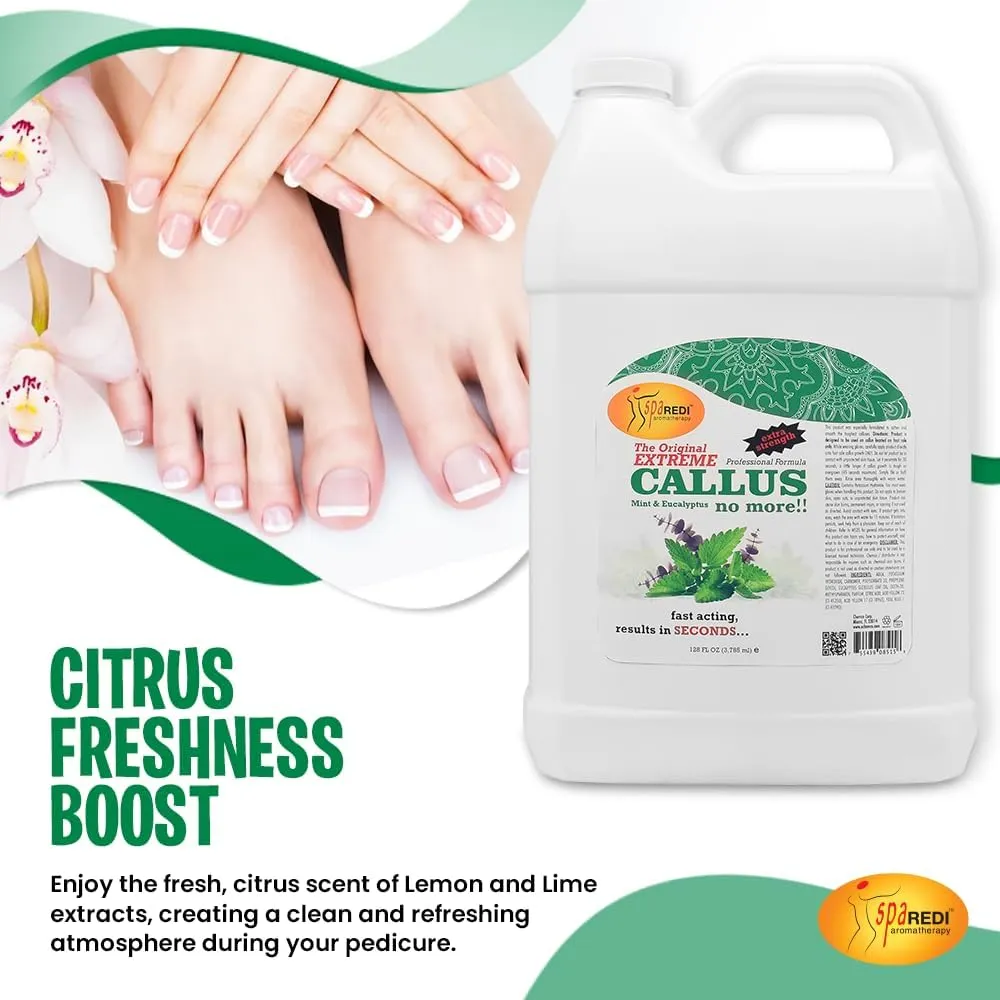 SPA REDI - Callus Remover for Feet Gel, Mint and Eucalyptus, 128 Oz - Professional Pedicure Foot Care - Removes Toughest Calluses in Seconds and Smooths Dry Cracked Heels