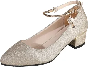 Sparkly Mary Jane for Women Chunky Low Block Heels Comfort Round Toe Wedding Shoes Rhinestone Dress Shoes Pumps
