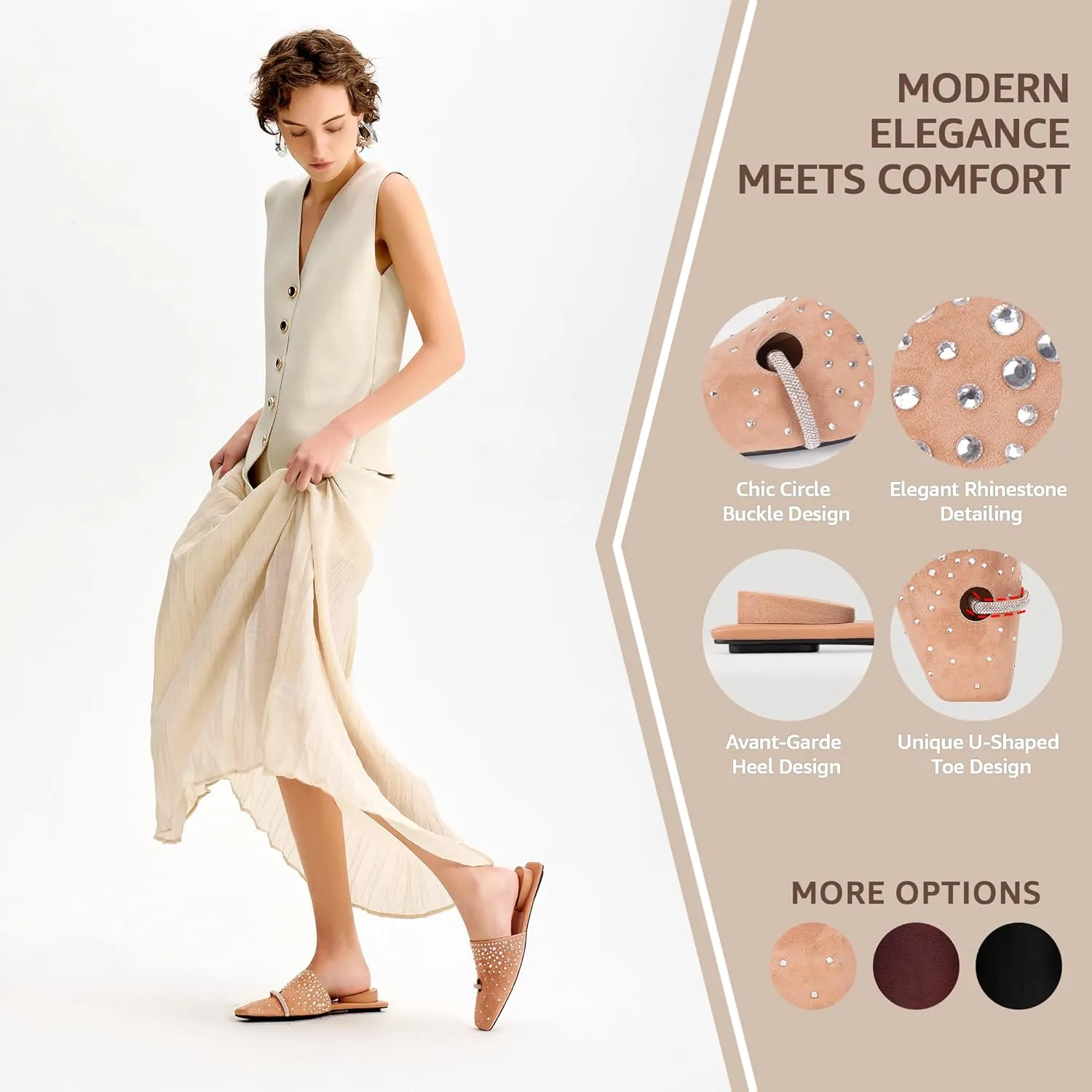 Square Toe Mule Sandals for Women Slip On Kitten Heels with Inverted Heel Cushioned Footbed Toe Ring Clog Slides Low Heel Faux Leather