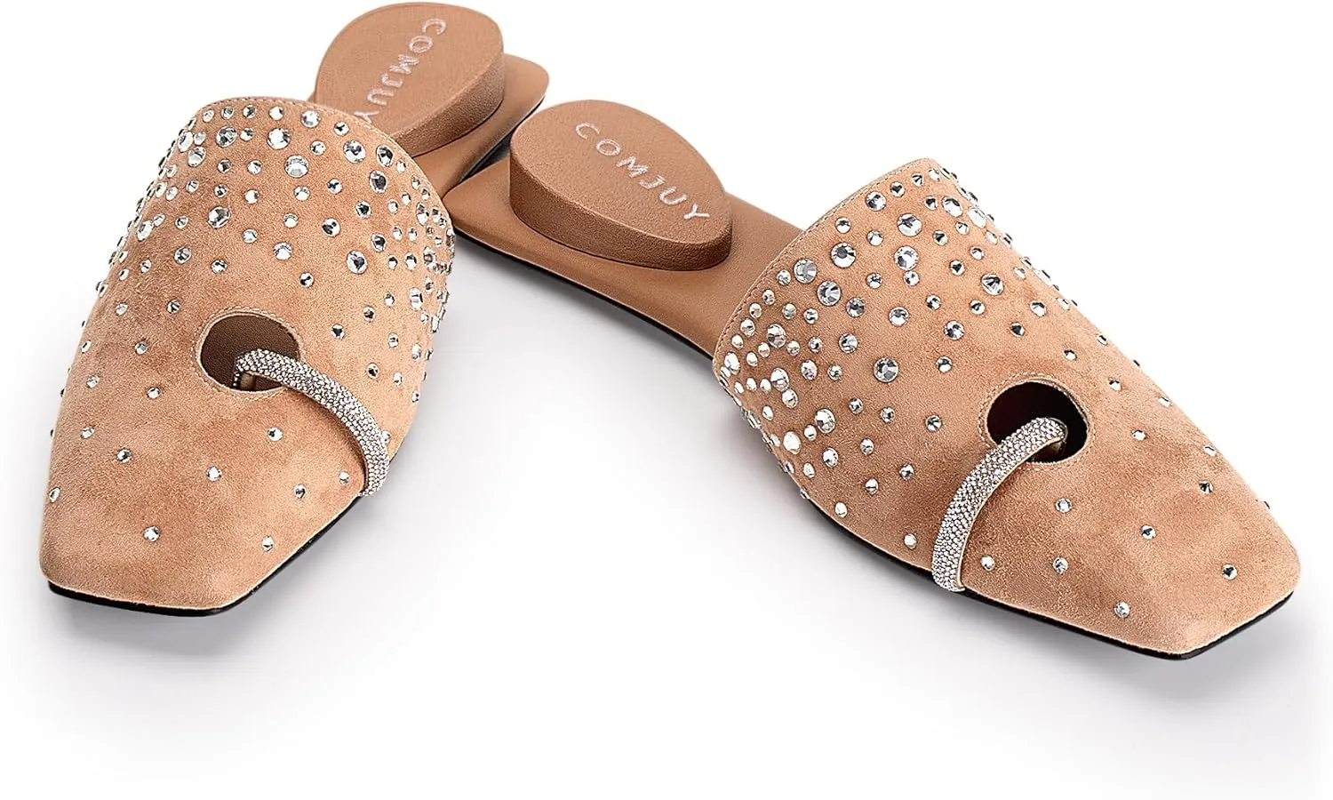 Square Toe Mule Sandals for Women Slip On Kitten Heels with Inverted Heel Cushioned Footbed Toe Ring Clog Slides Low Heel Faux Leather