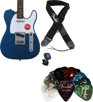 Squier Affinity Series Telecaster Electric Guitar Essentials Bundle - Lake Placid Blue with Laurel Fingerboard