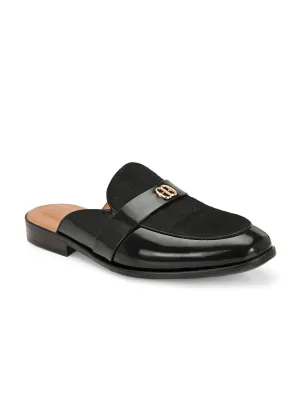 Stazo Black Leather Slip On Mules
