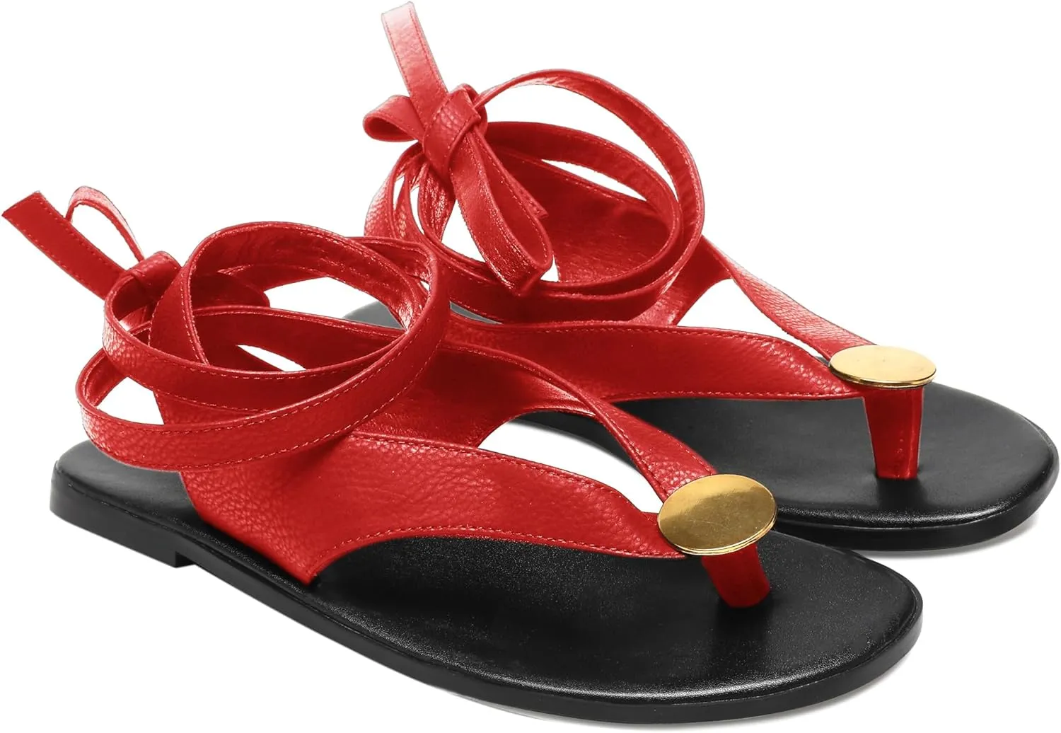 Strap Flip Flop Flat Sandals for Women with Metal Circular Ankle Strappy Ladies Fashion Cute Summer Thong Sandals Dressy.